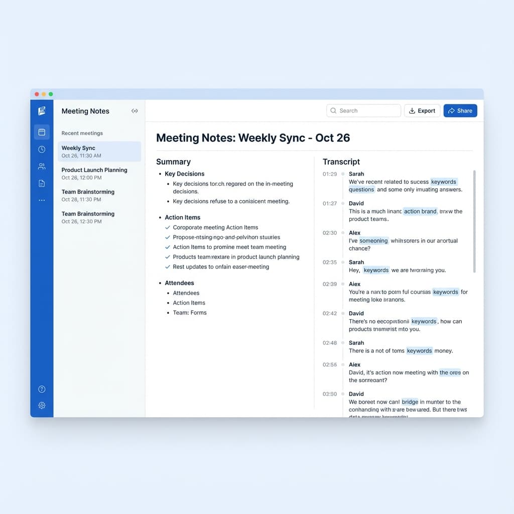 Automated meeting notes interface