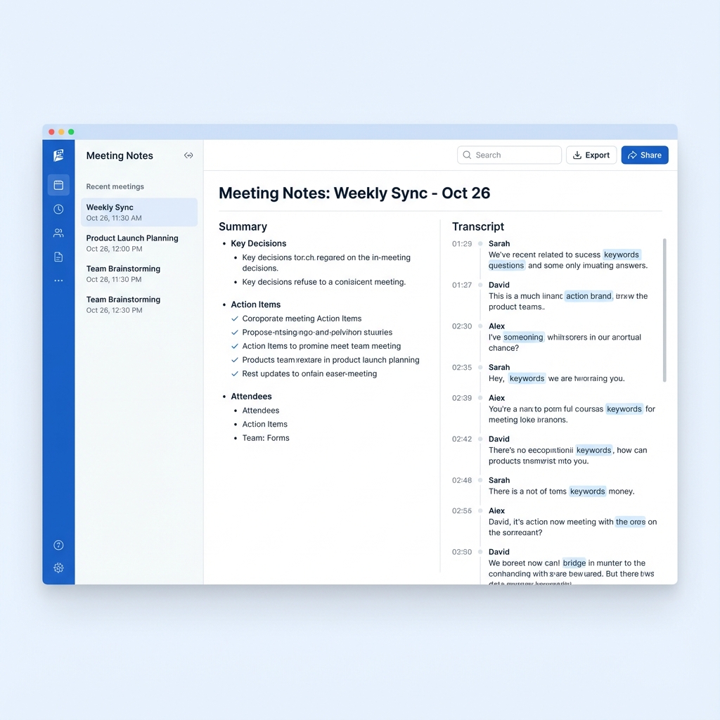 Automated meeting notes interface